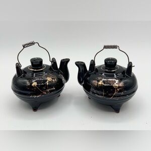 Vintage Relco Japan Footed Kettle Tea Pot Salt Pepper Shakers Gold Repaired 3"
